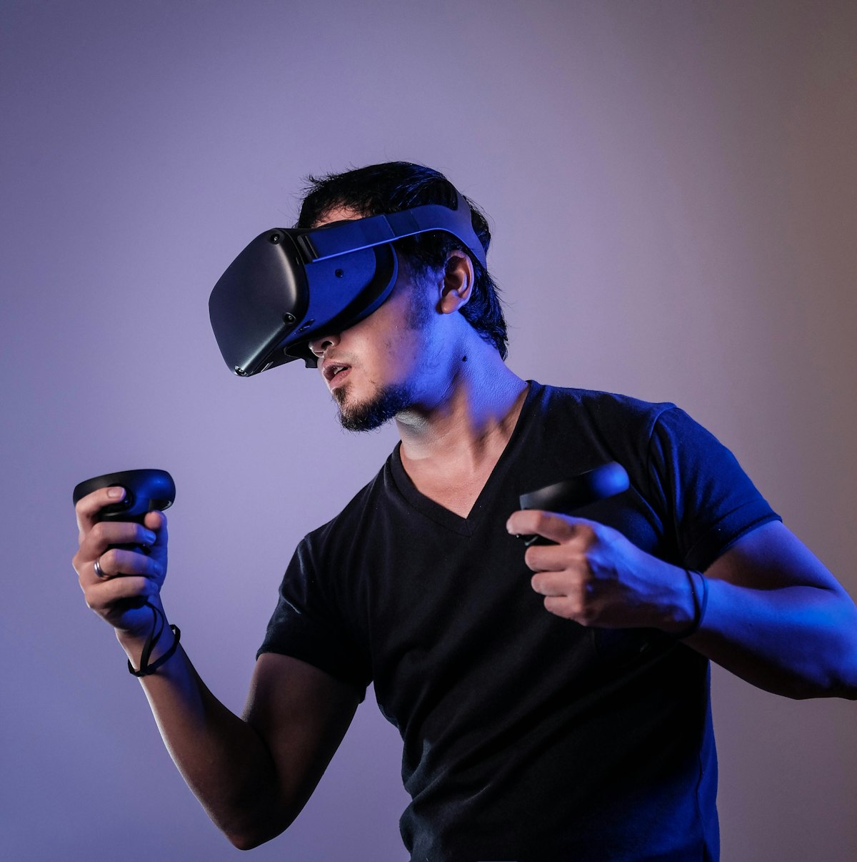 Person using VR headset experiencing spatial computing technology